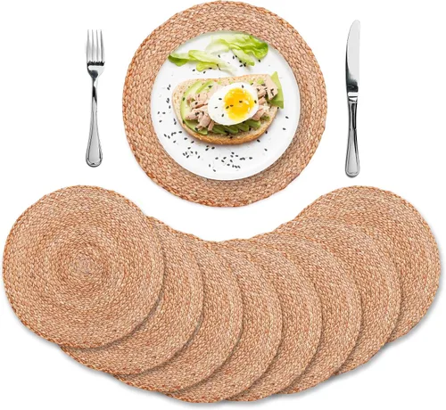 Miniatura 16 de Eco Crave - Juego de 2 manteles individuales redondos tejidos de yute, natural, 33 cm, estilo boho, rústico, de granja, tejido a mano