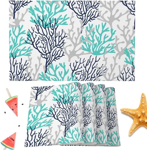 Miniatura 11 de Juego de 4 manteles individuales con diseño floral de conejo de Pascua, manteles individuales lavables para cocina, mesa de comedor, manteles