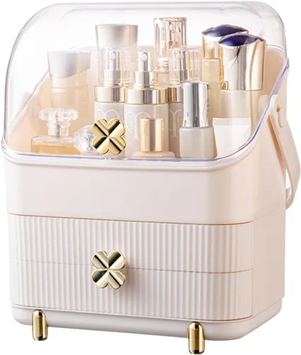 Organizador de maquillaje Preppy para el cuidado de la piel, caja de almacenamiento de cosméticos, vitrina de 3 niveles, cubierta libre de polvo,