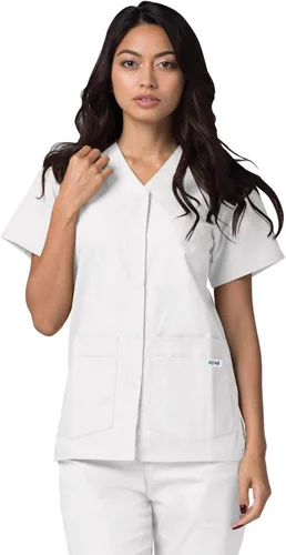 Miniatura 2 de Adar - Conjunto de uniforme médico universal para mujer con parte superior frontal y pantalones con múltiples bolsillos