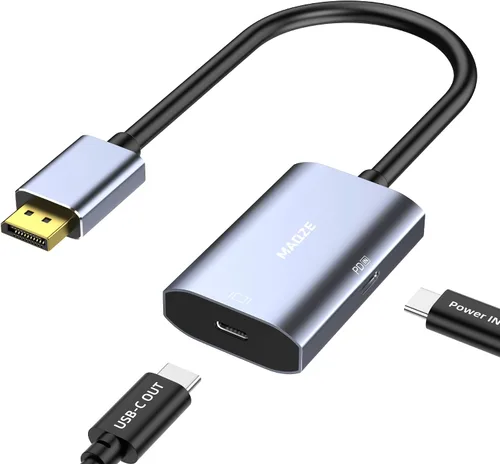 Adaptador DisplayPort a USB-C de 8K a 30Hz / 4K a 144Hz con carga PD de 65 W, puerto de pantalla de cable de grafeno macho a tipo C hembra para