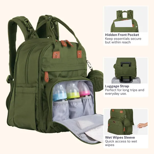 Miniatura 17 de BabbleRoo - Mochila para pañales - Bolso de viaje con artículos esenciales para bebés - Mochila multifunción resistente al agua, bolso de viaje