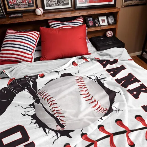 Miniatura 3 de Mantas de Béisbol Personalizadas con Nombre y Números, Mantas de Franela Personalizadas para Juegos de Equipo de Béisbol, Regalos para Niños Amantes