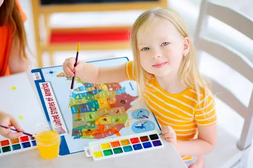 Miniatura 6 de Merka Juego de 4 manteles individuales educativos para niños, 17 x 11 pulgadas, silicona multicolor, lavables y reutilizables con respaldo de agarre