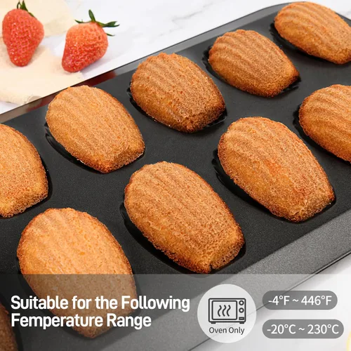 Miniatura 4 de Paquete de 2 moldes Madeleine para hornear, 12 cavidades resistentes en forma de concha para hornear, molde antiadherente para hornear galletas
