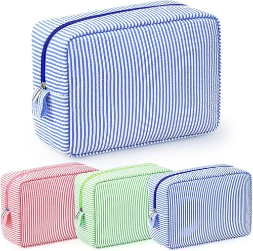 Miniatura 12 de Sanwuta 3 bolsas de maquillaje de sirsaca, bolsas de cosméticos de sirsaca a rayas para mujer, organizador de artículos de tocador de viaje grandes