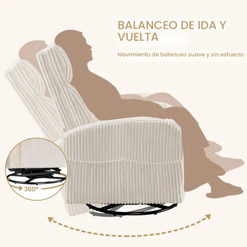 Miniatura 9 de Yaheetech Silla deslizante giratoria de 360° para cuarto de bebé, silla mecedora para amamantar con bolsillos laterales, mecedora de pana para sala