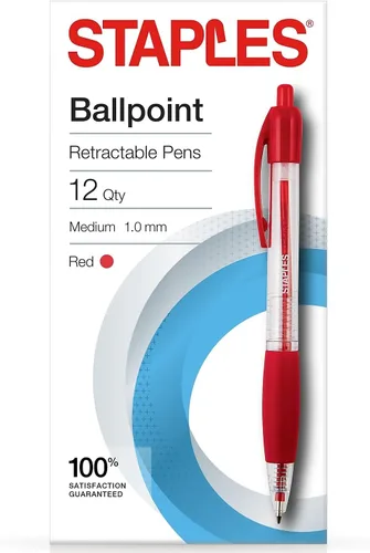 Miniatura 9 de STAPLES Bolígrafos retráctiles de punta media de 1.0 mm, tinta negra, paquete de 12 – Bolígrafos cómodos y de escritura suave para uso diario