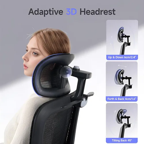 Miniatura 5 de Silla de oficina con reposapiés, silla ergonómica con reposacabezas 3D, silla de computadora con respaldo ajustable y reposabrazos 3D, silla de Negro
