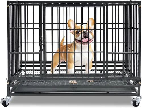 Miniatura 13 de Jaulas de dos niveles de 30 pulgadas para perros pequeños, jaula para perros de tamaño mediano para 2 perros, jaula resistente para perros, perreras