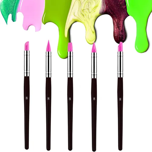 Miniatura 8 de Sdanart Pinceles profesionales de punta de goma de silicona, 5 pinceles de pintura de silicona, pinceles de moldeador de color de silicona, pincel