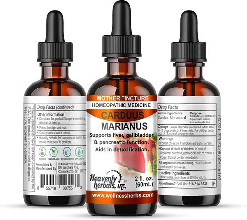 Miniatura 2 de Heavenly Herbals, Inc. Carduus Marianus Q - Tintura homeopática - Apoya la función hepática, vesícula biliar y páncreas. Ayuda