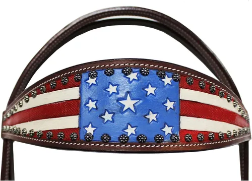 Miniatura 2 de Tahoe Tack Patriótica bandera americana pintada a mano con diadema occidental con riendas a juego