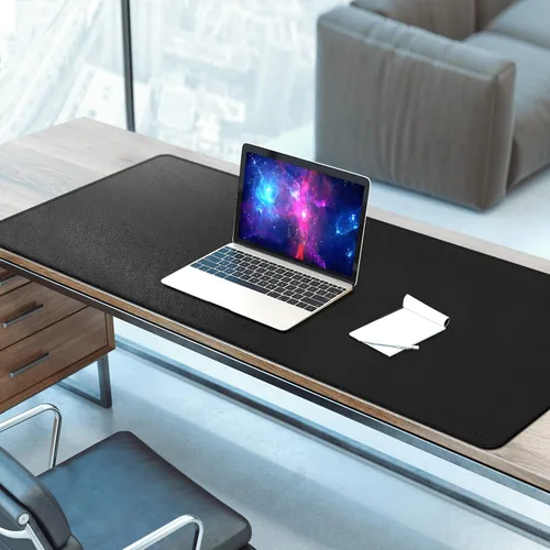 Miniatura 3 de Vyaaa Tapete de cuero para escritorio, 63" x 23.6" pulgadas, protector de escritorio de cuero, impermeable, extra grande, alfombrilla de mouse Negro