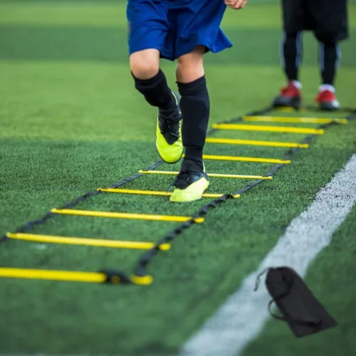 Miniatura 7 de Juego de 1/2/4 escaleras, 12 peldaños de agilidad, escalera de entrenamiento con estacas de acero y bolsa de transporte para fútbol, entrenamiento 1
