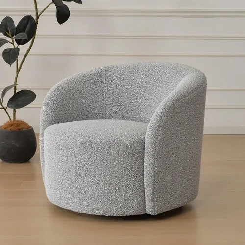 Miniatura 16 de KINWELL Silla giratoria Boucle de 34 pulgadas con juego otomano redondo de 18 pulgadas, juego totalmente ensamblado de silla y reposapiés de sherpa