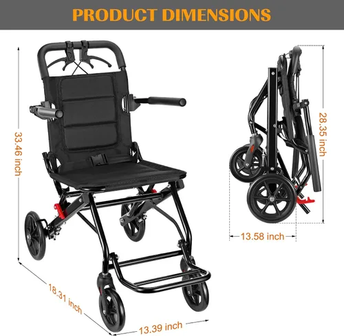 Miniatura 3 de Silla de ruedas ligera, silla de ruedas plegable portátil con frenos de mano de bloqueo, sillas de ruedas plegables para adultos y personas mayores