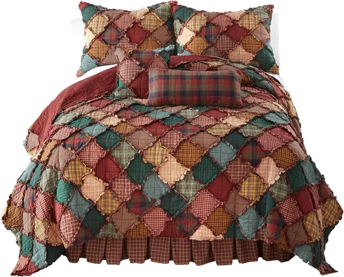 Miniatura 2 de Donna Sharp Colcha de algodón individual – Colcha Campfire Lodge con piezas y patrón de retazos – Lavable a máquina – 70 x 92 pulgadas