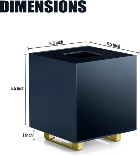 Miniatura 2 de YoBa Caja de pañuelos de acrílico negro grueso, dispensador cuadrado de caja de pañuelos con patas de aluminio chapado en oro para baño, cocina