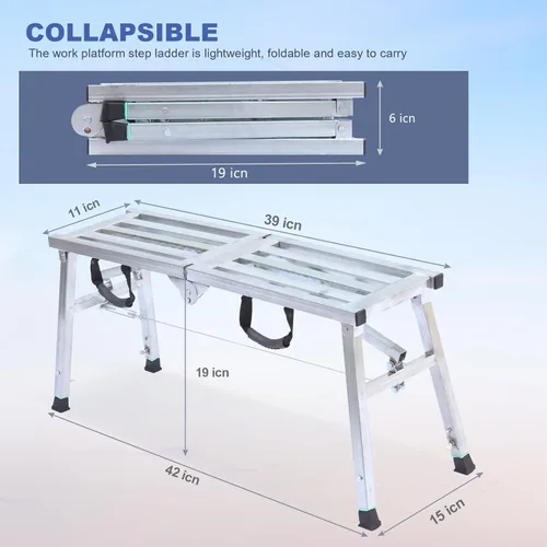 Miniatura 3 de Plataforma de trabajo ajustable con capacidad de carga de 400 lb, escalera de acero, andamio plegable portátil para limpieza de RV, pintura