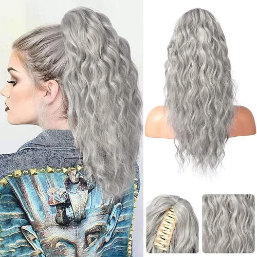 Miniatura 13 de REECHO Extensión de cola de caballo, extensión de cola de caballo de 18 pulgadas con clip de garra para mujer, extensiones de cabello largo, rizado