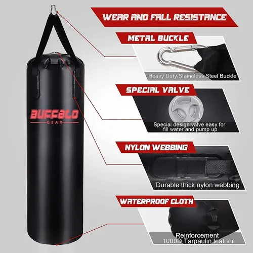 Miniatura 3 de Buffalo Gear Saco de boxeo de agua pesada, 225 libras, 165 libras, 86 libras, saco de boxeo ajustable para kickboxing, boxeo, gimnasio