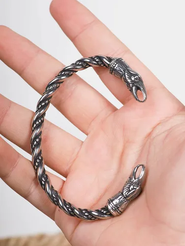 Miniatura 4 de HAQUIL Pulsera vikinga de acero inoxidable con cabeza de oso de lobo, cuervo y oso para hombre, joyería vikinga, regalos