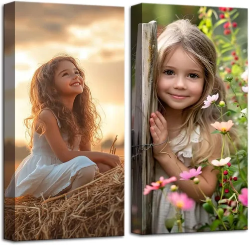 Miniatura 19 de ZHIYYHAO Impresiones en lienzo personalizadas con tus fotos, juego de 2 fotos enmarcadas de 16 x 24 pulgadas, retrato familiar personalizado para 2