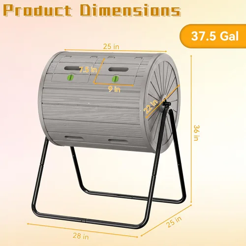Miniatura 4 de DRATO Contenedor de compostaje para exteriores, 37.5 galones, para todas las estaciones, doble cámara para jardín, cocina, patio, exterior (gris)