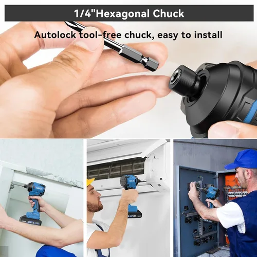Miniatura 3 de NANWEI Destornillador de impacto sin escobillas de 20 V, par máximo de 2100 In-lbs (240 N·m), vástago hexagonal de 1/4 pulgadas, 2 baterías de 2.0Ah