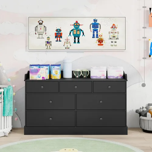 Miniatura 7 de Vabches Armario para niños con 7 cajones, cambiador para guardería, cómoda blanca, cómoda para bebé, muebles de dormitorio para niños, mesita