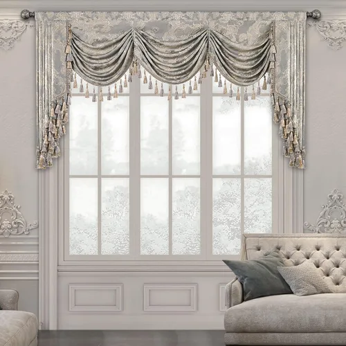 Miniatura 38 de Loom and Mill Cenefas de Cascada de Lujo para Ventanas, Elegante Cenefa de Cortinas Gruesas de Jacquard con Borlas para Sala de Estar, Dormitorio