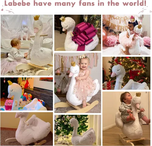 Miniatura 3 de labebe Caballo mecedor de cisne blanco para niños, animal de peluche en madera para niños de 6 meses, para niños y niñas/guardería, regalo de Cisne