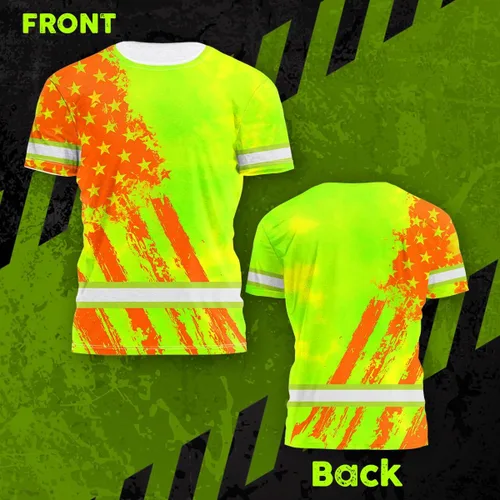 Miniatura 2 de Camisa de alta visibilidad para hombre, camisas de seguridad reflectantes con nombre personalizado para patriota, patriótico, veterano, militar