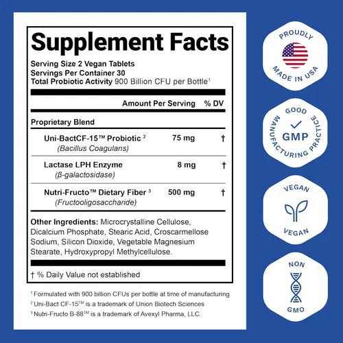Miniatura 2 de Probióticos para mujeres y hombres – con enzima lactasa y fibra prebiótica para la salud digestiva – 80 por ciento + suplemento más potente