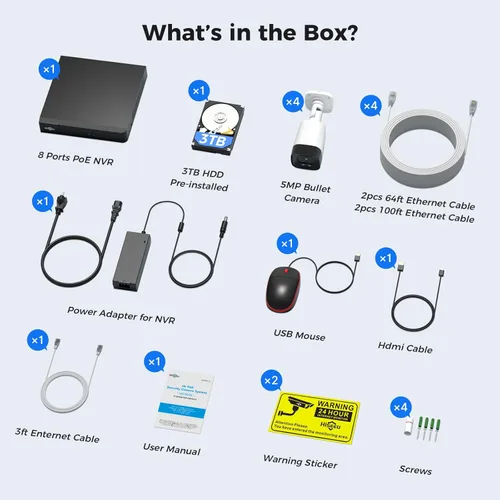 Miniatura 9 de [Audio de 2 vías ampliable de 16 canes] Sistema de cámara de seguridad Hiseeu 4K PoE, 8 puertos PoE NVR con 4 cámaras de seguridad IP de 5 MP