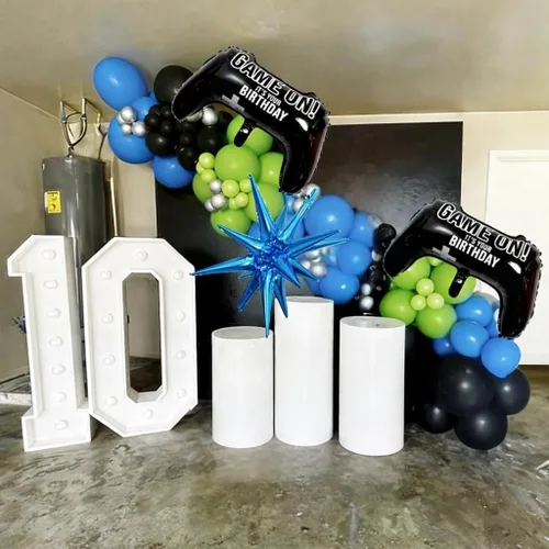 Miniatura 2 de Jobkoo Kit de Guirnalda de Arco de Globos de Videojuegos con Globos de Papel Metálico de Controlador de Juego Globos de Látex Azules Verdes Negros
