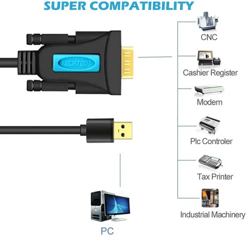 Miniatura 3 de TECHTOO Adaptador USB 2.0 a serie RS232, convertidor de cable serie USB con chip Prolífico chapado en oro