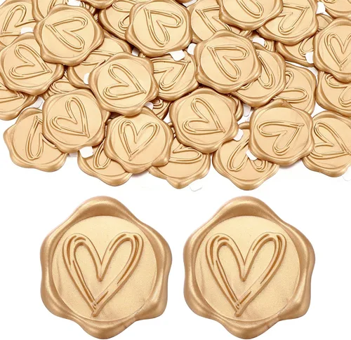 Miniatura 27 de Yoption Pegatinas de sello de cera de eucalipto, paquete de 50 pegatinas de sello de sobre autoadhesivas doradas antiguas para boda, fiesta