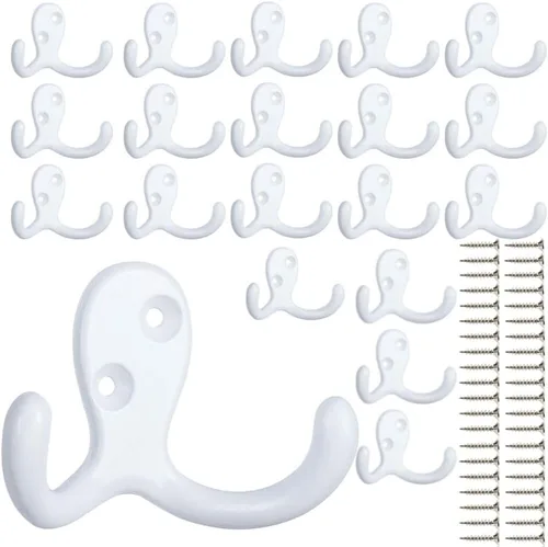 Miniatura 20 de IBosins 10 unidades de ganchos resistentes de doble punta para colgar en la pared con 20 tornillos, ganchos retro de doble punta para abrigo, 10