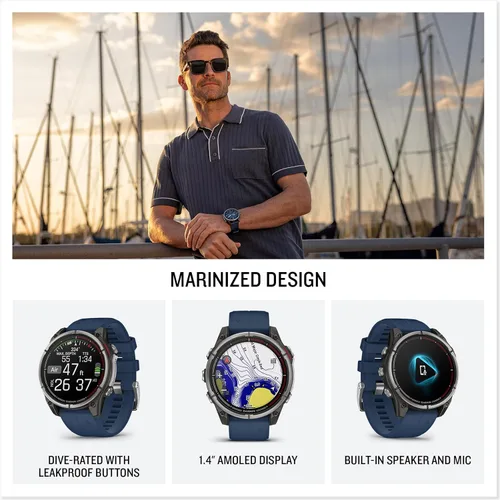 Miniatura 2 de Garmin® quatix® 8, 47 mm, reloj inteligente GPS marino, pantalla AMOLED brillante, controles de trazador de cartas, linterna incorporada