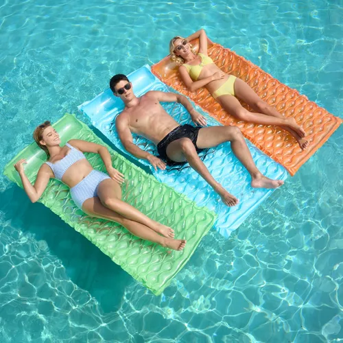 Miniatura 8 de Sloosh Paquete de 3 alfombrillas inflables para piscina, colchón flotador, con reposacabezas, flotador de piscina para adultos, 64 x 32 pulgadas