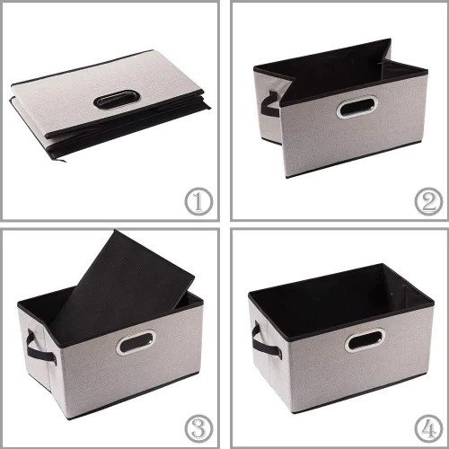 Miniatura 5 de PRANDOM Contenedores Grandes de Almacenamiento Plegables para Armario [Paquete de 3] Cubos Decorativos de Tela de Lino con Asas de Cuero/Metal