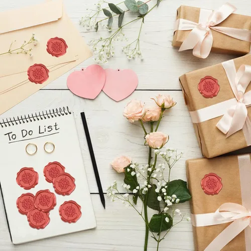 Miniatura 3 de CRASPIRE 50 calcomanías de sello de cera roja, brújula, autoadhesivas, sello de cera, sobre para invitación de boda, álbum de recortes, bricolaje