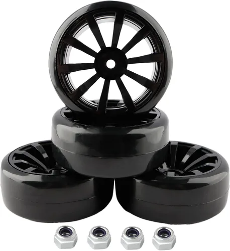 4 ruedas de cubo de 0.472 in, 1:10 2.480 in de plástico duro RC Drift Cars en carretera, turismo, carreras, neumáticos calvos para Traxxas HSP