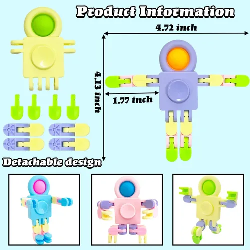 Miniatura 2 de 20 juguetes sensoriales divertidos para ansiedad, juguete de cadena transformable, juguete de dedo robot para aliviar el estrés, juguetes