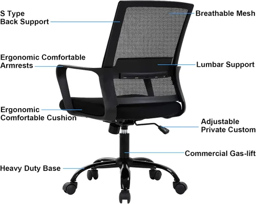 Miniatura 4 de Meet perfect Silla de oficina ergonómica de escritorio para computadora, respaldo medio con reposabrazos y soporte para la espalda, moderna silla