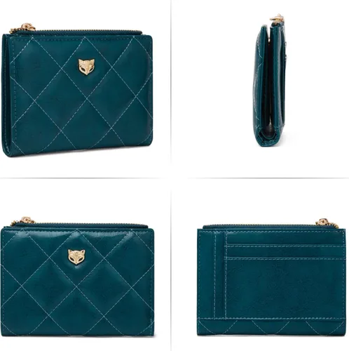 Miniatura 4 de FOXLOVER RFID pequeño cuero genuino titulares de tarjetas de crédito cartera para mujeres, señoras lindo cuero de vaca tarjeta caso, Azul A, Compacto