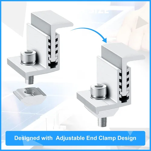 Miniatura 6 de Zhengmy Paquete de 20 abrazaderas de extremo de panel solar, soporte Z abrazaderas medias, abrazaderas de extremo de riel de aluminio, clips