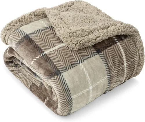 PAVILIA Premium Manta de vellón sherpa a cuadros súper suave, acogedora, afelpada, microfibra ligera, reversible para sofá y cama, para todas las